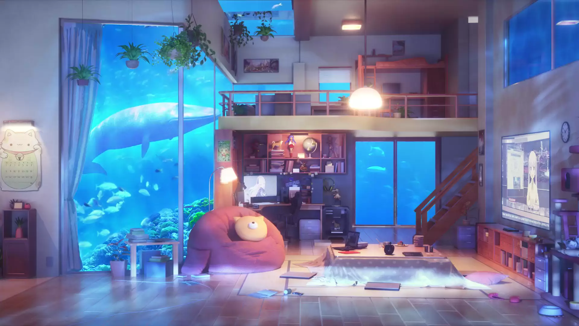 Картинка Аниме комната под водой