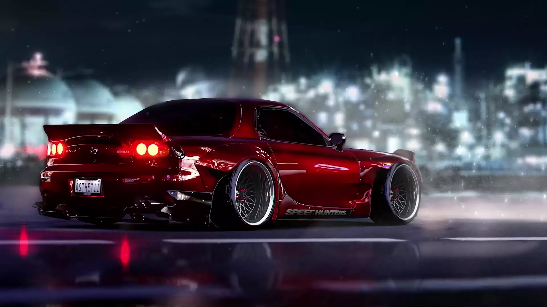 Картинка Mazda RX7 ночью в городе