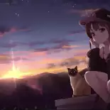 Видео обои Девушка и кошка