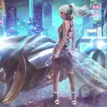 Видео обои Motorcycle girl - Cyberpunk