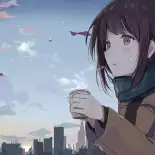 Видео обои Аниме девушка с горячим кофе