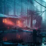 Видео обои Зимний домик у озера