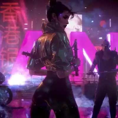 Mädchen mit Nunchaks gegen Cyberpunk-Banditen 2077