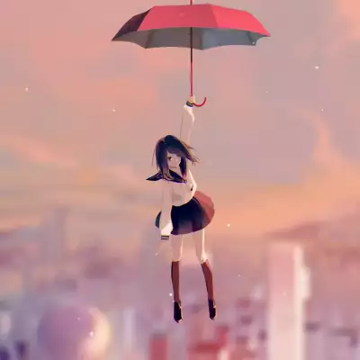 Аниме девушка летящая на зонтике
